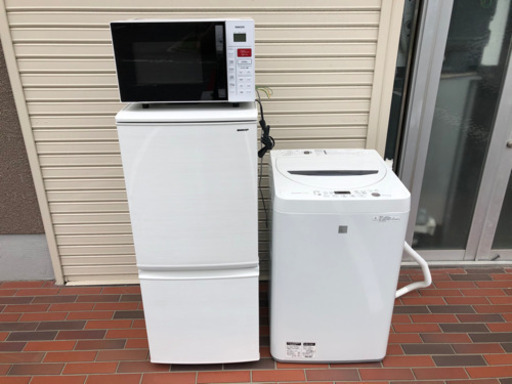 美品■家電3点セット SHARP 2018年製 冷蔵庫 洗濯機 オーブンレンジ ホワイト