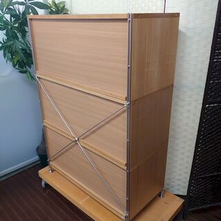 ｈ無印良品 ステンレスユニットシェル フワイド 幅86 ボックス・フラップ扉・オーク材 MUJI 収納家具 店頭引取大歓迎♪ R3542)