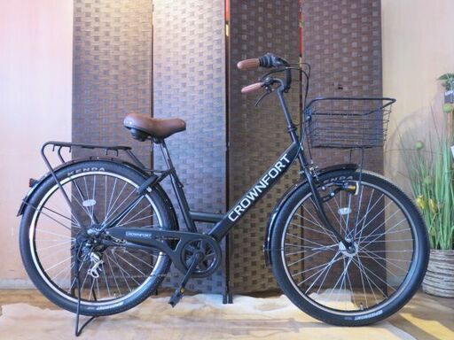 ■TAKEDA CROWNFORT 武田自転車 クラウンフォート 6速 ブラック 27.5インチ タイヤバリ山! カゴ付 ママチャリ 自転車 札幌発