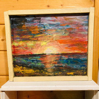 絵画　油絵 油絵 海辺の夕暮れor日の出
