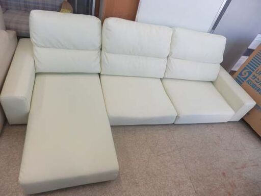 3人掛けソファ レザー 白 幅220cm 座面高16cmカウチソファ L字