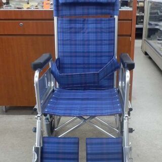 車椅子 介助式 マツナガ 青 ヘッドレスト付き 折り畳み アームレスト