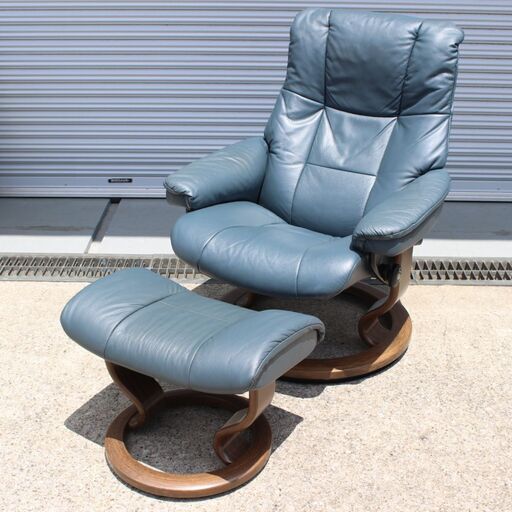 T149) EKORNES エコーネス メイフェア 本革 ストレスレスチェア オットマン付き Mサイズ リクライニングチェア グリーン 椅子 家具