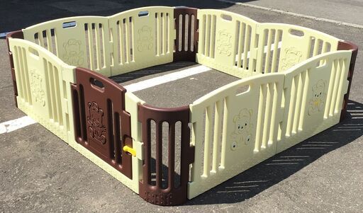 21R288 Edu・Play KUKUTOYS ベビーサークル くまさん ベージュXブラウン パネル8枚 中古品