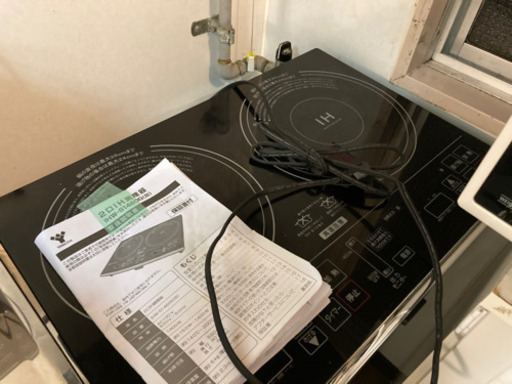 【商談済】【ヤマゼン】【美品】IHW-S1460G-B　IH調理器(2口)　ブラック