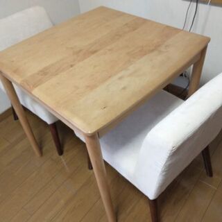 ダイニングセット　無垢テーブル　チェア二脚セット　白　ホワイト