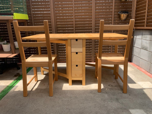 伸縮ダイニングテーブル3点セット(木製)IKEA 美品