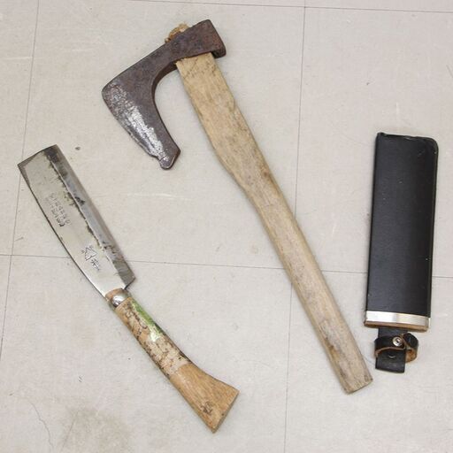 斧 鉈　土佐特製　180mm ケース付　セット斧 鉈 薪割り 枝打 手打 山師 林業 大工道具 古道具 (HD952awxY)