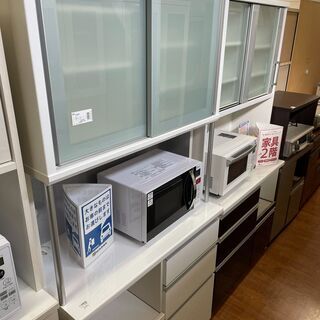 松田家具 レンジボード ホワイト 2枚スライド扉