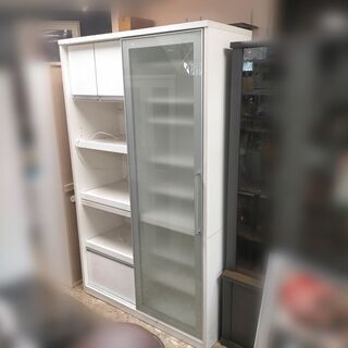 キッチンボード レンジ台 ガラス引き戸スライド扉式 ホワイト 