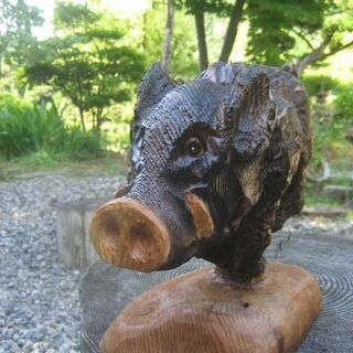 その他 木彫品 いのしし 爆走 DOB027430
