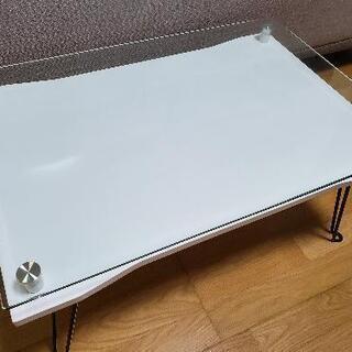 テーブル 白 シンプル 折畳み ガラス ローテーブル