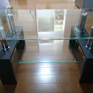 ■【引取】美品 ローテーブル ガラス 2段ガラス 木製 幅75c...