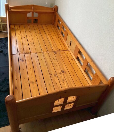 2段ベッド ナチュラル 木製 ベッド シングルサイズ 組立式 ハシゴ付き 子供部屋 すのこ マットレスなし 掛け布団オマケ付けます