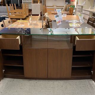 【愛品館 江戸川店】ガラストップ リビングボード　サイドボード　ID:157-007781-007　配送可　き配送可