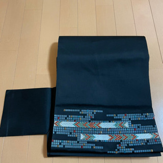 6MNA907 シンプル 名古屋帯 ブラック ビーズ刺繍