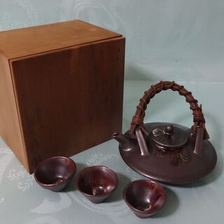 ★ 年代物 未使用品 黒千代香 盃3個付 酒器 指宿長太郎作 鹿...