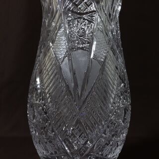 ☆ 年代物 未使用品 ボヘミアン チェコガラス 切子カット花瓶 MADE IN 