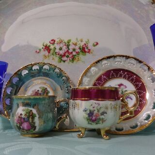 ★ 未使用品 大皿 ティーカップ ソーサー 切子ワイングラス セット ★