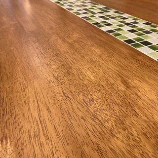 ダイニングテーブルセット 5点セット ブラウン 天板タイル仕上げ グリーンタイル 中古品