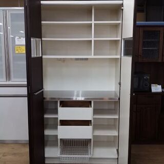 【愛品倶楽部柏店】　木研　３枚扉キッチンボード　ＫＳ－８００２　食器棚　こげ茶　【店舗同時販売中】　