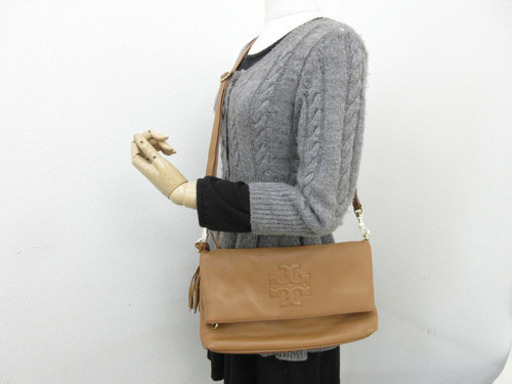 TORY BURCHショルダーバッグ 斜め掛け フリンジ 茶 ブラウン レザー