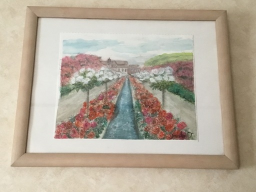 水彩画　ローズガーデンの風景画