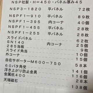 【ネット決済】NSP社製型枠パネル一式