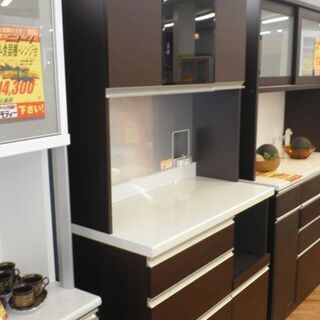 k301☆パモウナ☆食器棚・レンジボード☆ブルモーション機能3段付き☆幅1000㎜☆良品☆近隣配達、設置可能