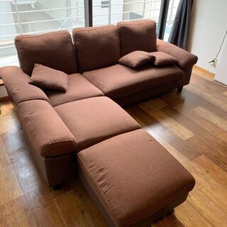 交渉可】オットマン付き 3人用ファブリックソファ