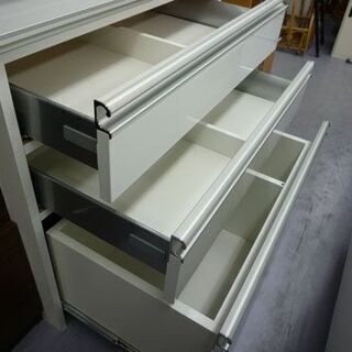 訳あり特価 食器棚 幅80cm ハイタイプ 鏡面 白 スライドテーブル付き