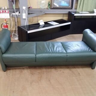【愛品倶楽部柏店】　ＮＩＴＯＲＩ　ニトリ　アルタ　ハイバック本革３人掛けソファー　深緑　【店舗同時販売中】