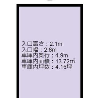 ☆入口幅2.8m、入口高さ2.1m、奥行4.9m☆車庫内面積13...
