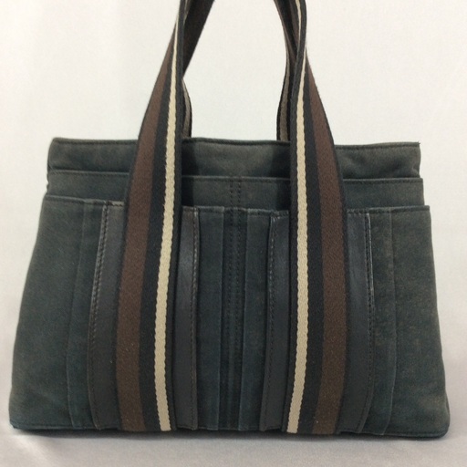 HERMES エルメス 黒×茶デニム コンビカラー トロカホリゾンタルMM オープントートバッグ