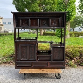 ◎お値下げしました‼️☆早いもの勝ち‼️逸品 紫檀 総無垢材 飾り棚 違い棚 煎茶棚 抽斗 サイドボード煎茶棚水屋食器棚箪笥茶道具唐木縞黒檀三大銘木