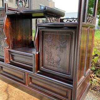 ◎お値下げしました‼️☆早いもの勝ち‼️逸品 紫檀 総無垢材 飾り棚 違い棚 煎茶棚 抽斗 サイドボード煎茶棚水屋食器棚箪笥茶道具唐木縞黒檀三大銘木