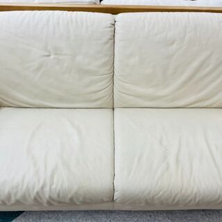 🤍HUKLA(フクラ) 3Pソファ 🖤定価￥270.000 🖤本革 クリーム🤍