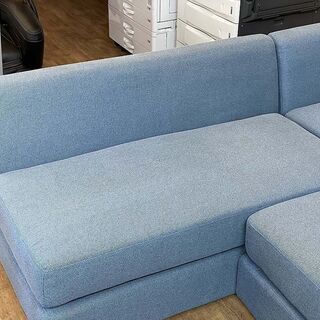 (Y)北大前! 札幌 引取  NOCE/ノーチェ 3ピース ソファ 8041 L字ソファ+オットマン ブルー/青 現行品 中古家具 【脚欠品】