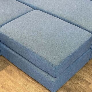 (Y)北大前! 札幌 引取  NOCE/ノーチェ 3ピース ソファ 8041 L字ソファ+オットマン ブルー/青 現行品 中古家具 【脚欠品】