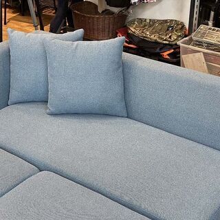 (Y)北大前! 札幌 引取  NOCE/ノーチェ 3ピース ソファ 8041 L字ソファ+オットマン ブルー/青 現行品 中古家具 【脚欠品】
