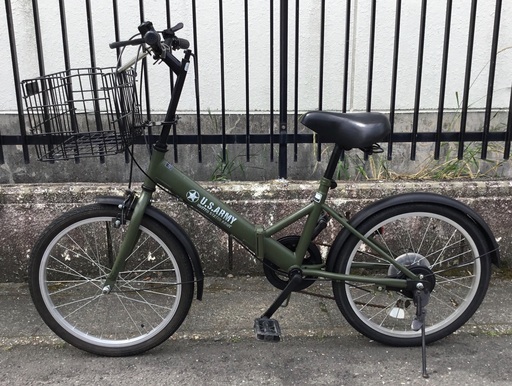 良品＞ミリタリー風・20インチ・折り畳み自転車・シマノ6段変速