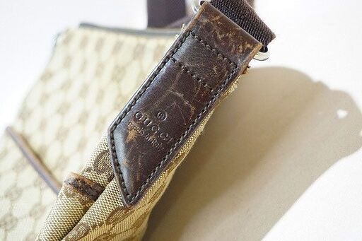 【苫小牧バナナ】GUCCI/グッチ ショルダーバッグ 145857 GG キャンバスレザー ブラウン ベージュ メンズ レディース 現状品♪ 苫小牧バナナ】GUCCI/グッチ ショルダーバッグ 145857 GG キャンバス