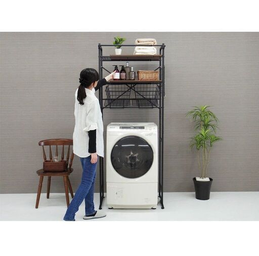 ランドリーラック（ブラック） バスケット付き ランドリーラック 収納