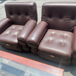 中古 美品 応接セット リビングセット 牛革 3人掛け 1人掛け(家1-