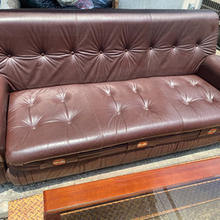 中古 美品 応接セット リビングセット 牛革 3人掛け 1人掛け(家1-