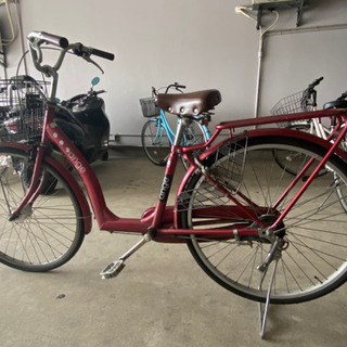自転車　赤系　ママチャリ　オートライト