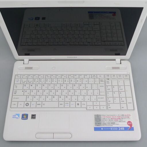 ホワイト色 ノートパソコン 中古良品 15.6型 東芝 B350/24B Pentium 4GB 320G DVDRW 無線 Wi-Fi Windows10 LibreOffice済 即使用可能