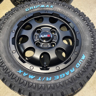 車検対応　ゴツゴツタイヤ　ホワイトレター　アルミホイールセット　145R12 6PR 4-100