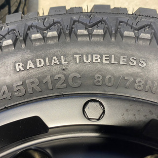車検対応　ゴツゴツタイヤ　ホワイトレター　アルミホイールセット　145R12 6PR 4-100