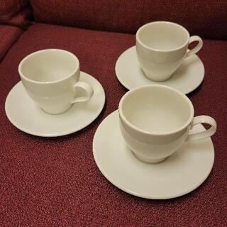 コーヒーカップ&ソーサー 3客セット 白 陶器 業務用